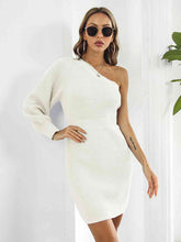 Load image into Gallery viewer, One-Shoulder Mini Sweater Dress
