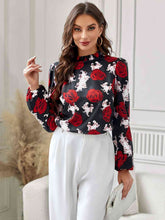 Load image into Gallery viewer, Floral Mock Neck Long Sleeve Blouse