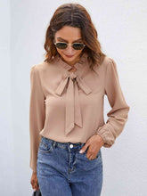 Load image into Gallery viewer, Tie Neck Puff Sleeve Blouse