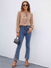 Load image into Gallery viewer, Tie Neck Puff Sleeve Blouse