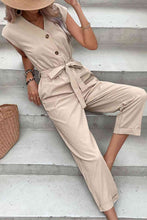 Load image into Gallery viewer, Capped Sleeve Belted V-Neck Jumpsuit
