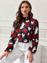 Load image into Gallery viewer, Floral Mock Neck Long Sleeve Blouse