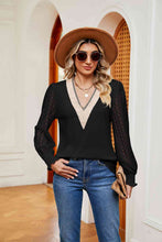 Load image into Gallery viewer, Contrast V-Neck Long Sleeve Blouse