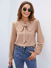 Load image into Gallery viewer, Tie Neck Puff Sleeve Blouse