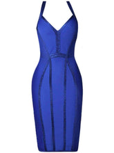 Load image into Gallery viewer, Glitter Seam Detail Halter Neck Slit Dress