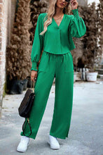 Load image into Gallery viewer, V-Neck Straight Leg Pants Set