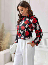 Load image into Gallery viewer, Floral Mock Neck Long Sleeve Blouse