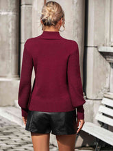 Load image into Gallery viewer, Mock Neck Ribbed Lantern Sleeve Pullover Sweater