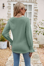 Load image into Gallery viewer, Eyelet Flounce Sleeve V-Neck Blouse