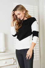 Load image into Gallery viewer, Woven Right Two-Tone Openwork Rib-Knit Sweater
