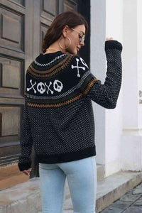 Spooky Ribbed Round Neck Long Sleeve Pullover Sweater