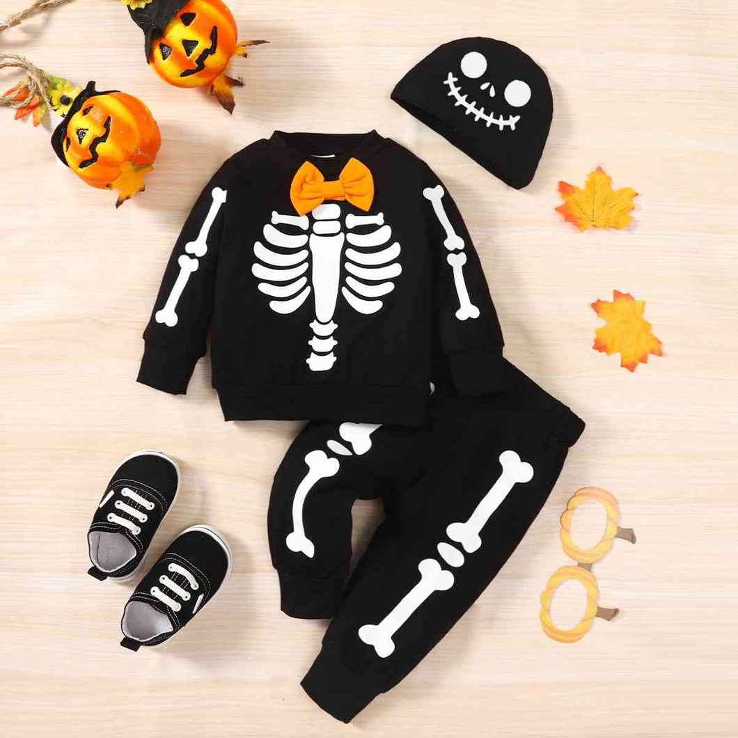 Glow in the Dark Skeleton Pattern Round Neck Sweatshirt and Bone Pattern Pants Set