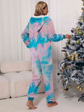 Load image into Gallery viewer, Zip Front Long Sleeve Hooded Teddy Lounge Jumpsuit