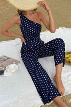 Load image into Gallery viewer, Polka Dot One-Shoulder Jumpsuit