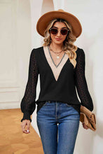 Load image into Gallery viewer, Contrast V-Neck Long Sleeve Blouse