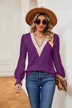 Load image into Gallery viewer, Contrast V-Neck Long Sleeve Blouse