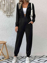 Load image into Gallery viewer, Zip Up Elastic Waist Hooded Jogger Jumpsuit