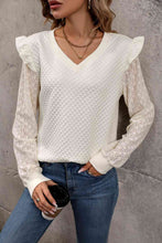 Load image into Gallery viewer, V-Neck Ruffle Trim Long Sleeve Top