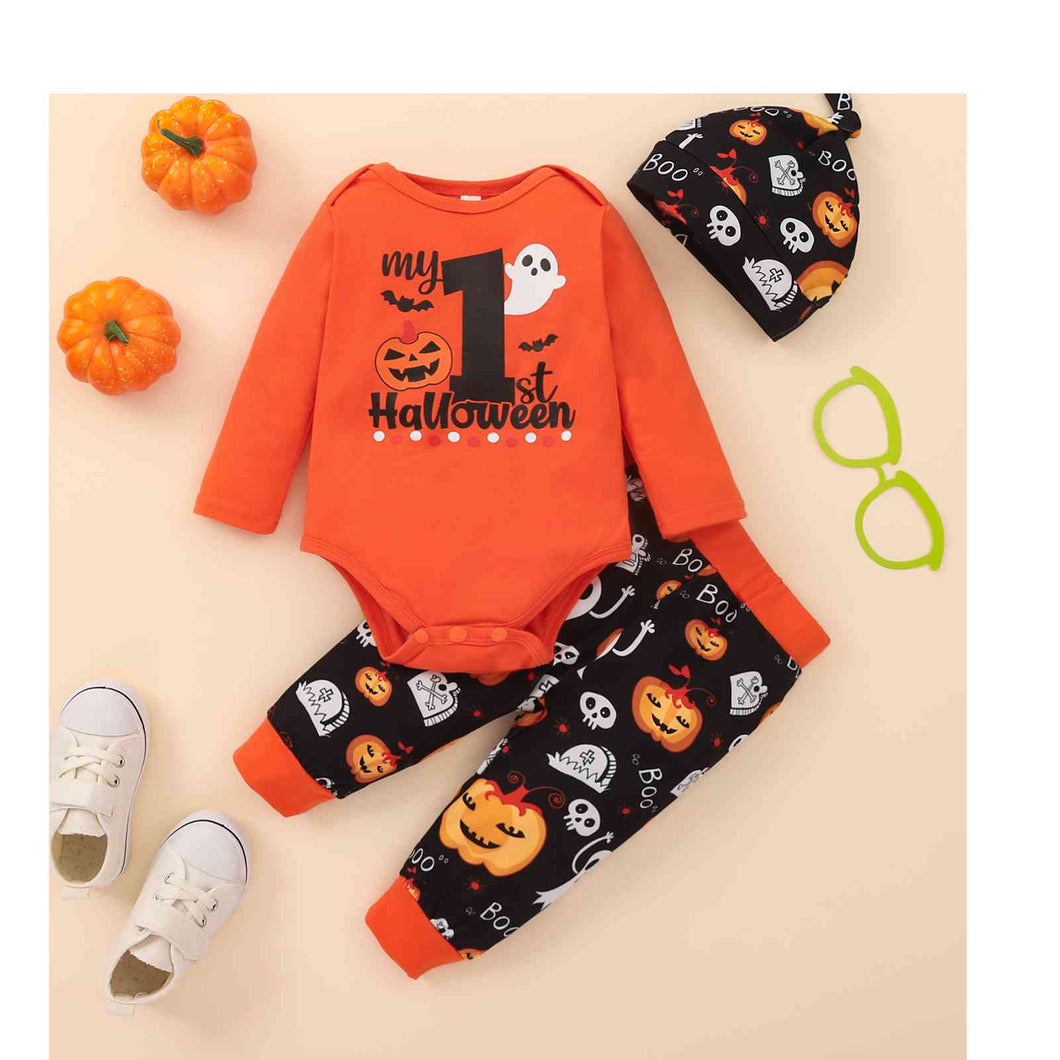 MY FIRST HALLOWEEN Graphic Bodysuit and Printed Long Pants Set