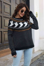 Load image into Gallery viewer, Spooky Ribbed Round Neck Long Sleeve Pullover Sweater