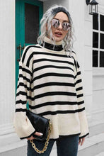 Load image into Gallery viewer, Striped Turtleneck Drop Shoulder Sweater