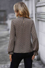 Load image into Gallery viewer, Printed Tie Front Flounce Sleeve Blouse