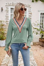Load image into Gallery viewer, Eyelet Flounce Sleeve V-Neck Blouse