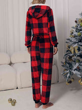 Load image into Gallery viewer, Plaid Zip Front Long Sleeve Hooded Christmas Lounge Jumpsuit