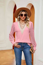 Load image into Gallery viewer, Contrast V-Neck Long Sleeve Blouse