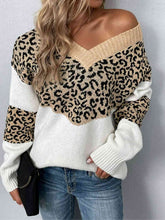 Load image into Gallery viewer, Leopard V-Neck Dropped Shoulder Sweater