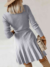 Load image into Gallery viewer, Surplice Neck Tie Front Pleated Sweater Dress