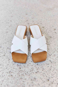 Weeboo Step Into Summer Criss Cross Wooden Clog Mule in White Sandals