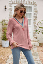 Load image into Gallery viewer, Eyelet Flounce Sleeve V-Neck Blouse