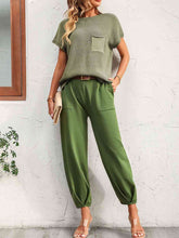 Load image into Gallery viewer, Round Neck Raglan Sleeve Tee and Long Pants Set