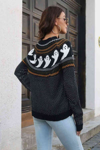 Spooky Ribbed Round Neck Long Sleeve Pullover Sweater