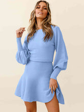 Load image into Gallery viewer, Round Neck Lantern Sleeve Sweater Dress