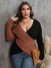 Load image into Gallery viewer, Plus Size Two-Tone Surplice Neck Sweater