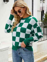 Load image into Gallery viewer, Checkered Round Neck Sweater