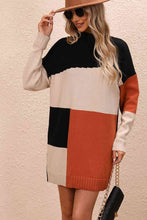 Load image into Gallery viewer, Color Block Mock Neck Dropped Shoulder Sweater Dress