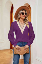 Load image into Gallery viewer, Contrast V-Neck Long Sleeve Blouse