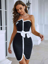 Load image into Gallery viewer, Contrast Strapless Bow Detail Mini Dress