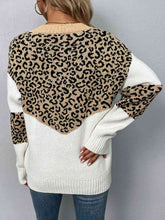 Load image into Gallery viewer, Leopard V-Neck Dropped Shoulder Sweater