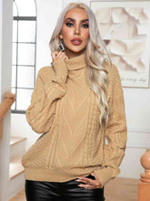 Load image into Gallery viewer, Turtleneck Cable-Knit Long Sleeve Sweater