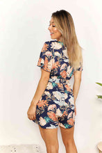 Load image into Gallery viewer, Double Take Botanical Print Surplice Neck Tie Waist Romper