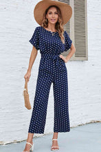 Load image into Gallery viewer, Polka Dot Round Neck Cutout Jumpsuit