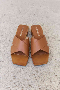 Weeboo Step Into Summer Criss Cross Wooden Clog Mule in Brown Sandals