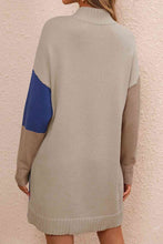 Load image into Gallery viewer, Color Block Mock Neck Dropped Shoulder Sweater Dress