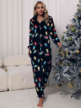 Load image into Gallery viewer, Zip Front Hooded Christmas Lounge Jumpsuit with Pockets