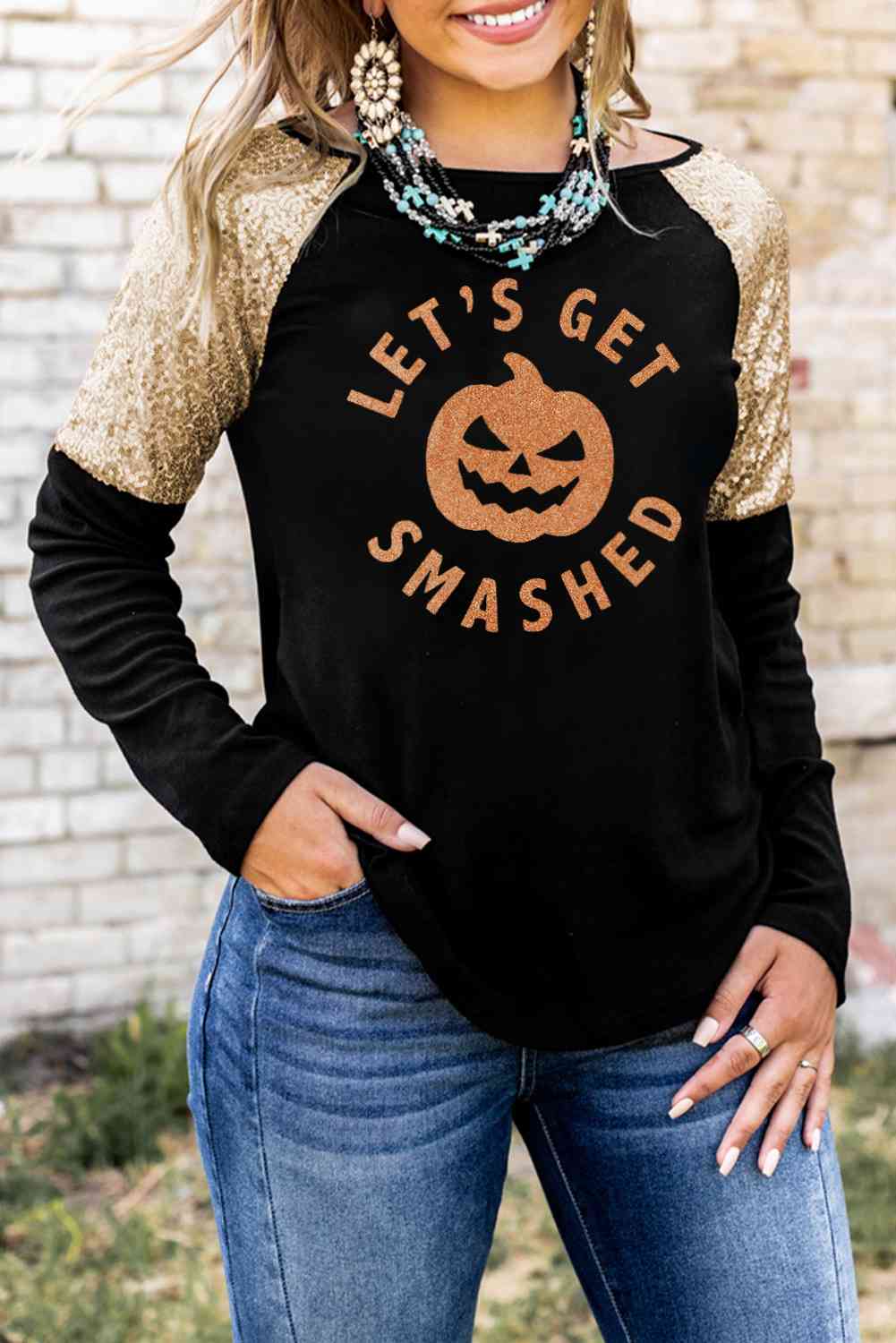 Spooky Graphic Sequin Long Sleeve
