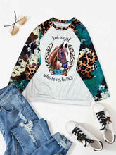 Load image into Gallery viewer, Plus Size Round Neck Long Sleeve Horse Graphic T-Shirt